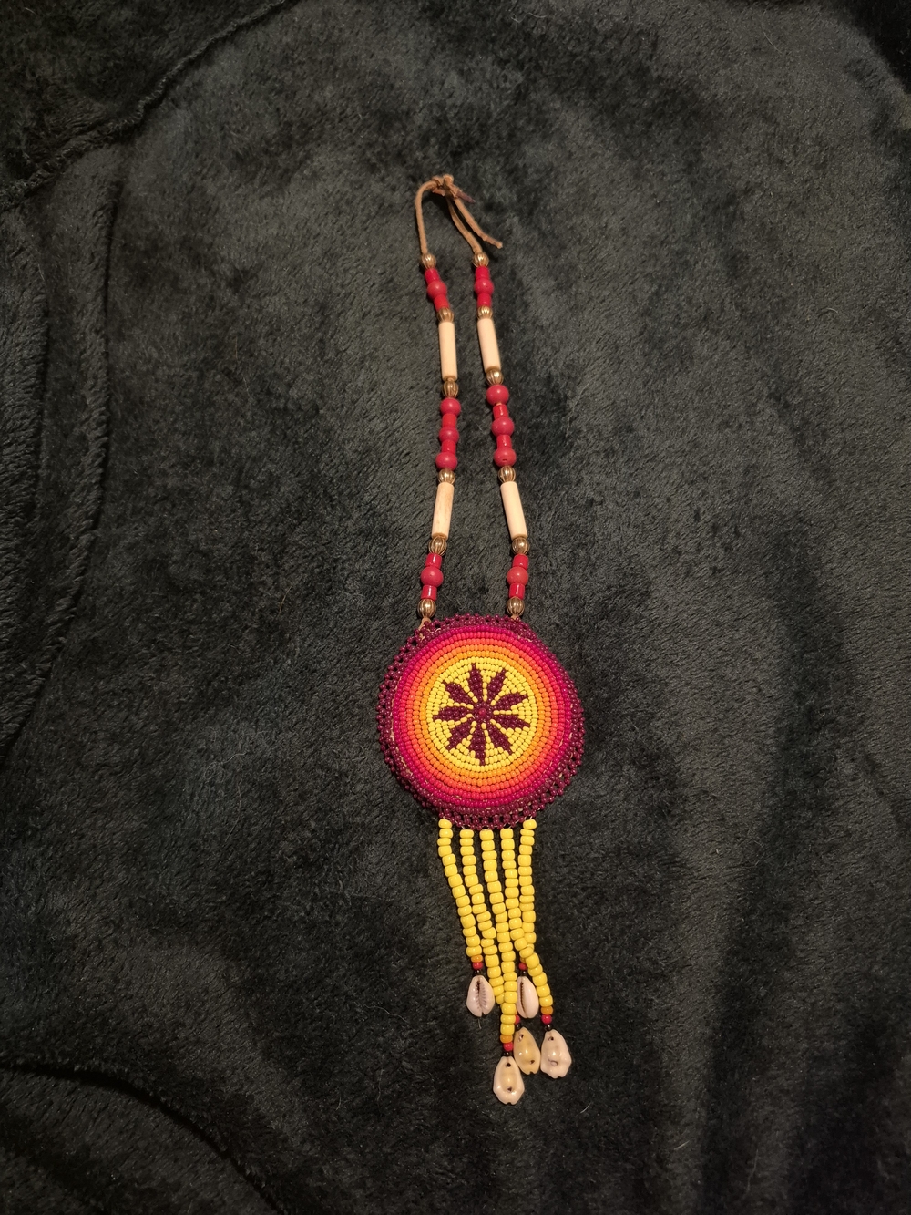 Handcrafted Red and Yellow Beaded Pendant Necklace
